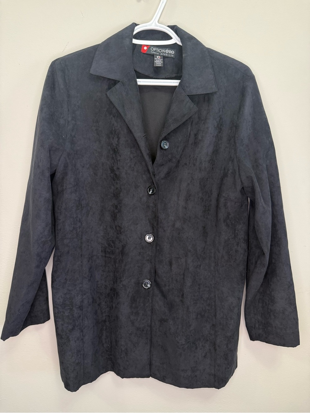 Option Elle Tonia Debellis Black Women's Faux Suede Button-Front Coat Size 10